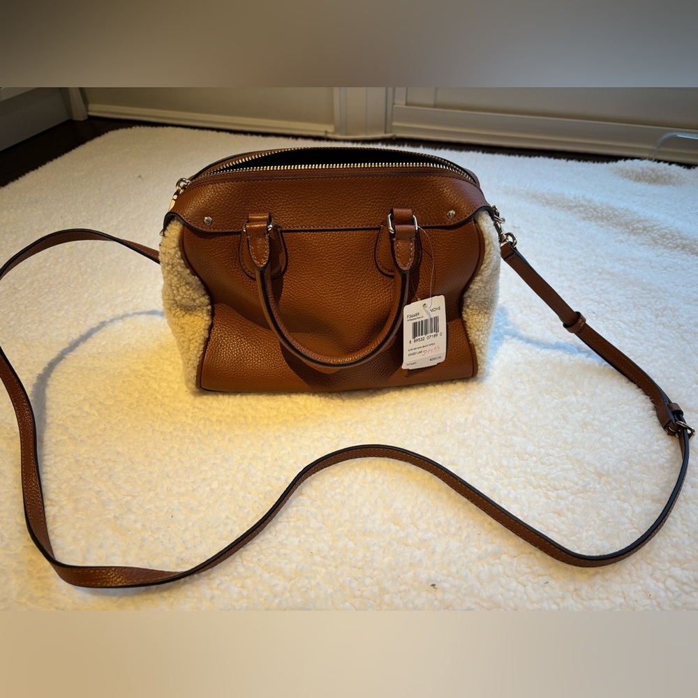 NWT Coach Mini Bennet Satchel brown leather shearling wool - Picture 6 of 7